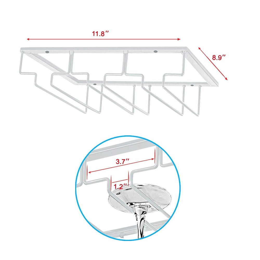 MOCOUM Wine Glass Rack, 3 Rows, White, Under Cabinet, Stemware Hanger, 1 Pack