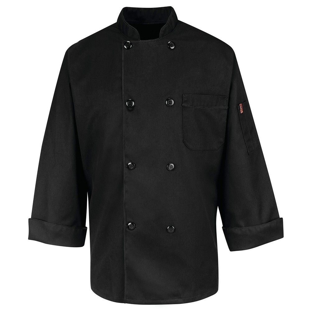 Chef Designs Men's Eight Pearl Button Black Chef Coat Medium