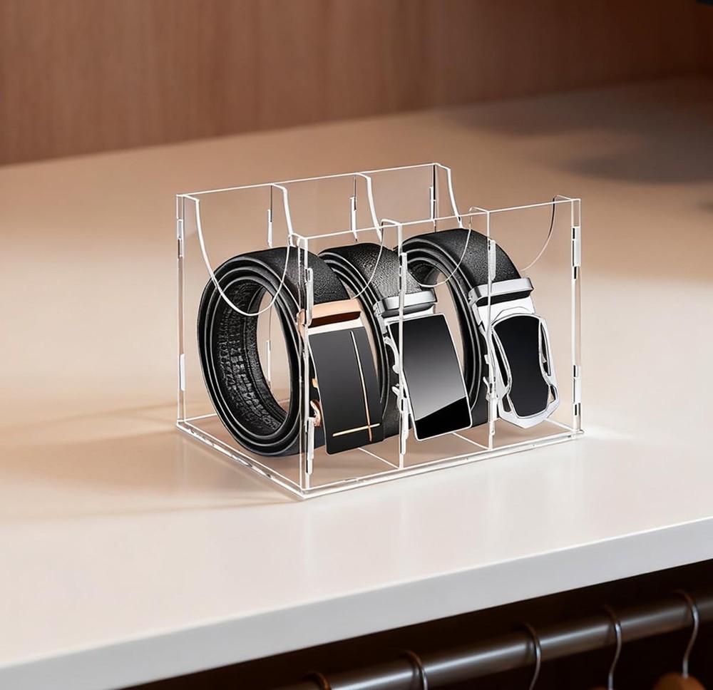 3 Compartment Acrylic Belt Storage Organizer Closet Drawer Clear Display