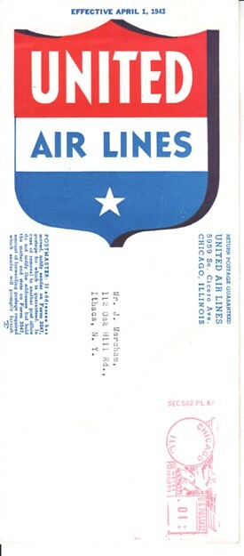 United Air Lines timetable 1943/04/01