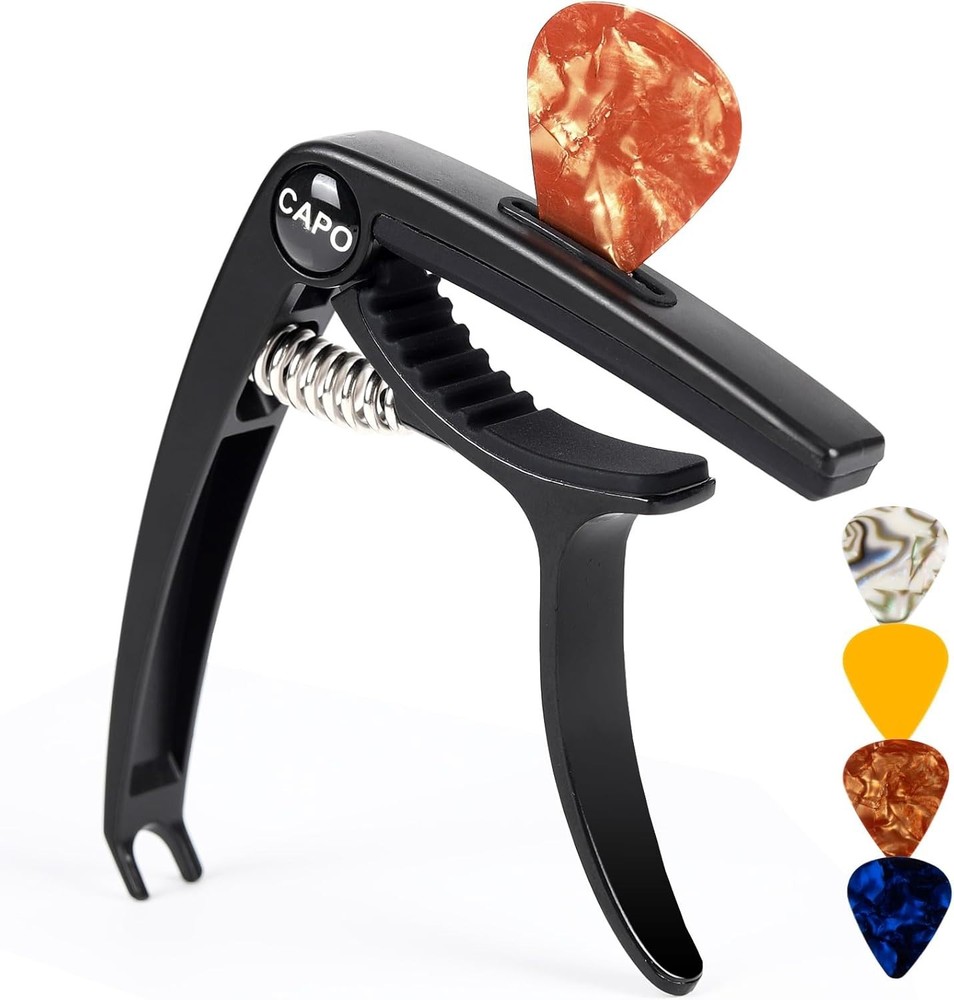 Precision Guitar Capo for 6-String and Multi-Instrument - Includes 4 Picks