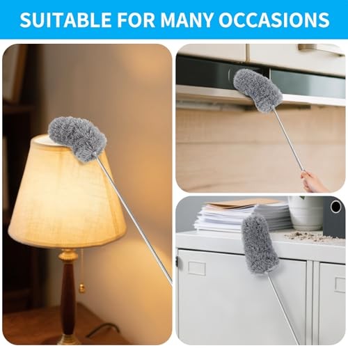 Mini Microfiber Duster for Cleaning, Hand Duster with Extension Pole, Blue