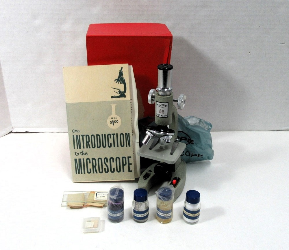 VINTAGE SCOPE INSTRUMENTS MICROSCOPE MODEL #5466 W/ BOX, MANUAL, & ACCESSORIES