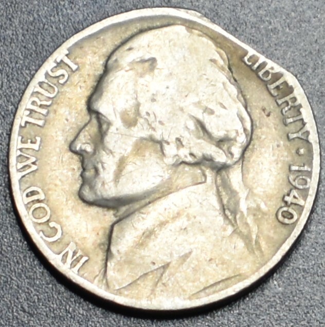 1940 CLIPPED ERROR JEFFERSON NICKEL 58A
