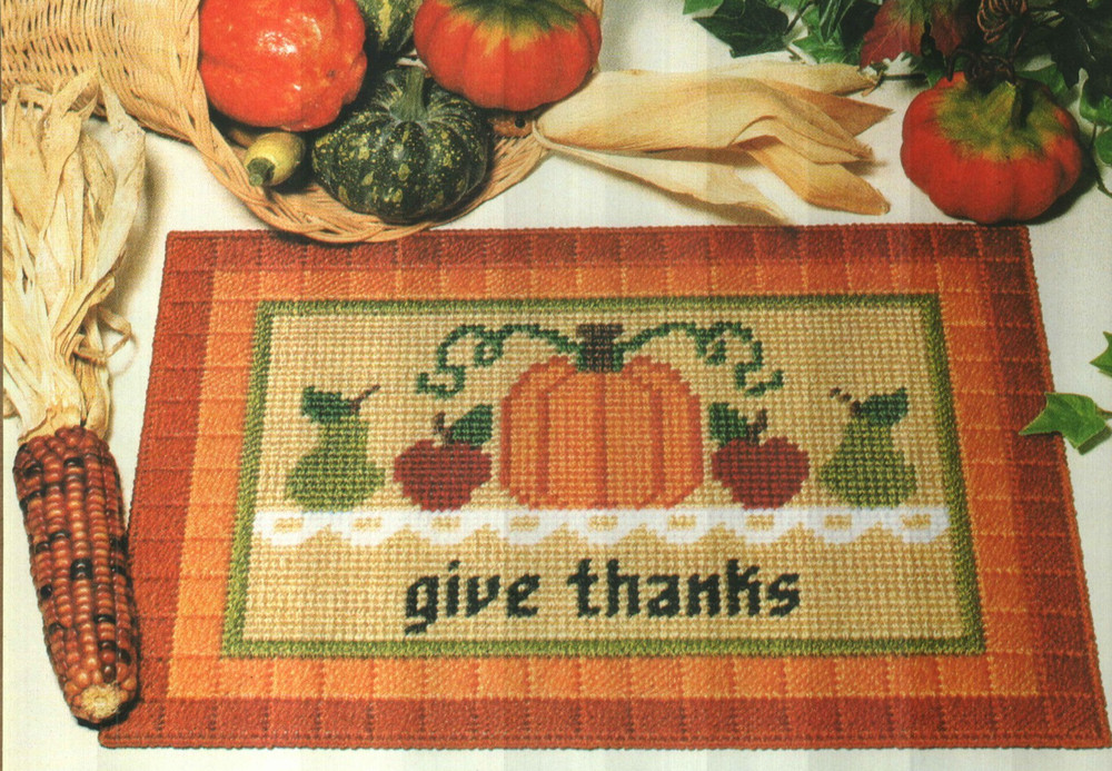 THANKSGIVING PLACE MAT FALL HOME DECOR PLASTIC CANVAS PATTERN INSTRUCTIONS