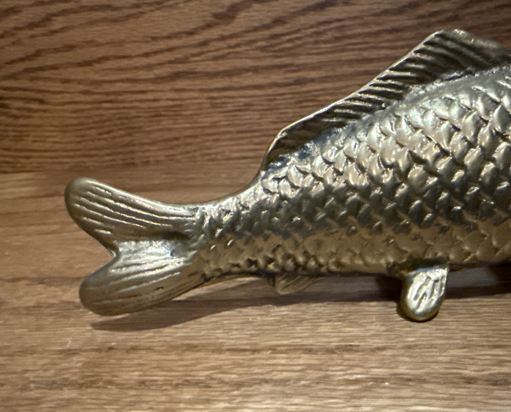 Vtg Solid Brass Koi Fish Sculpture Desk Statue Figurine 6"