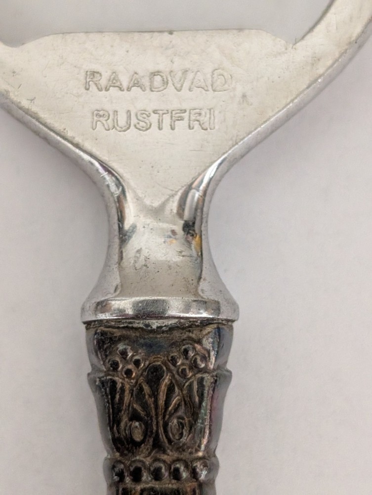 Vtg Bottle Opener RAADVAD RUSTFRI Silver Handle Nice Silverplate Denmark Barware