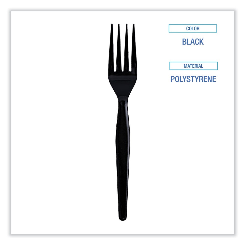 Boardwalk FORKHWPSBIW Heavyweight Wrapped Polystyrene Black Fork (1000/Ct) New