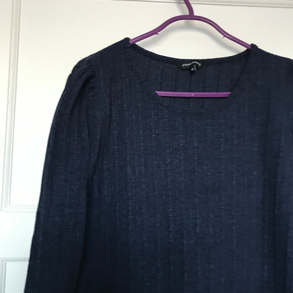 Peacocks Navy Blue Stripe Jumper Size 12 3/4 Sleeve Round Neck Thin Pullover