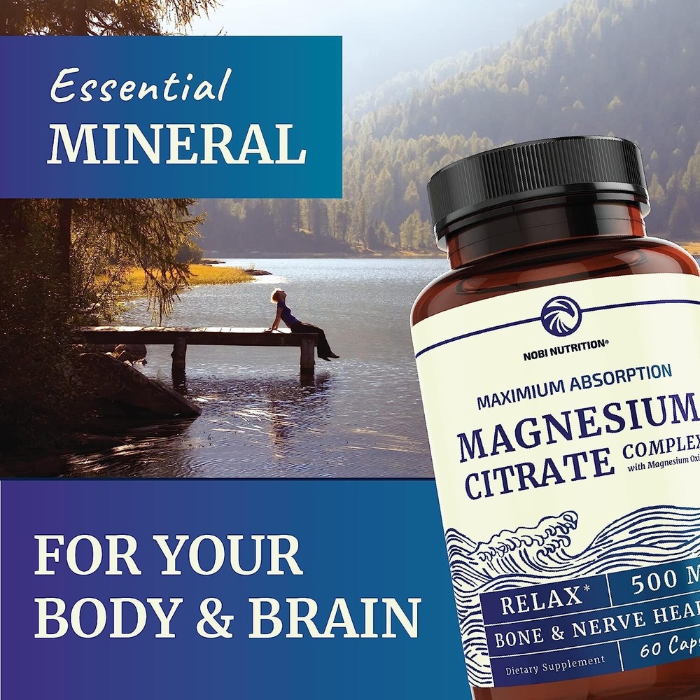 Nobi Magnesium Citrate Complex 500 MG High Absorption Formula Relaxation, 60 ct