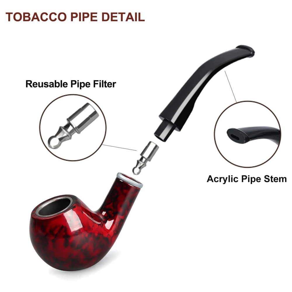Joyoldelf Tobacco Pipe, Classic Smoking Pipe with Foldable 9 Piece Set, red