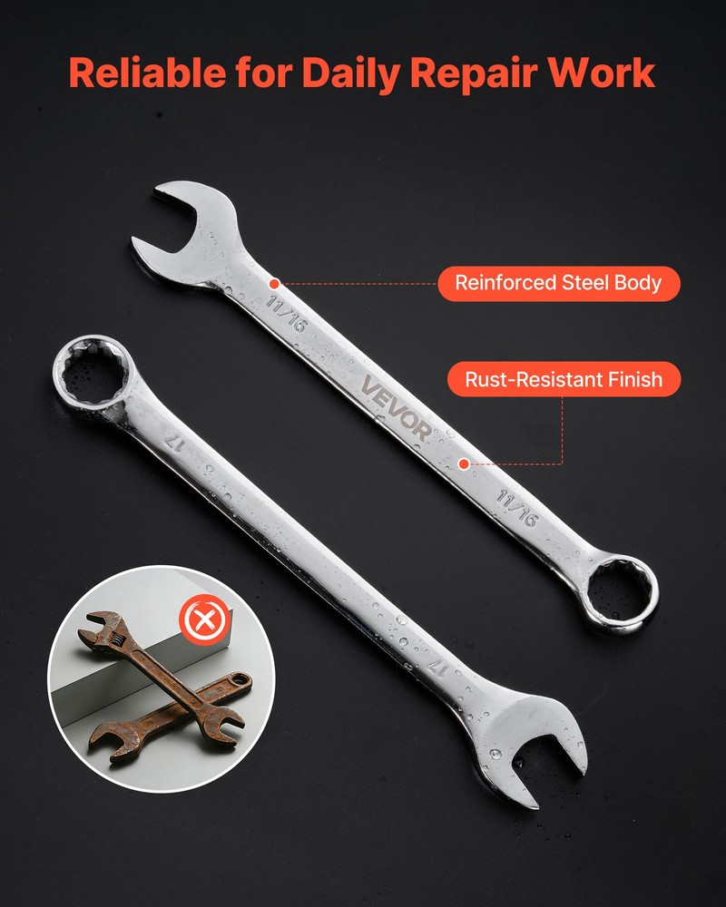 VEVOR Combination Wrench Set Box End Open End Combination Wrenches 42-Piece
