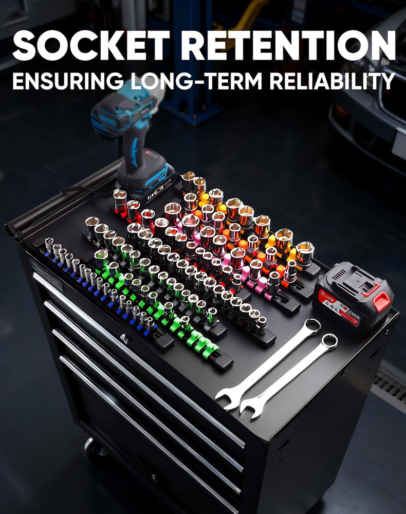 3PC ABS Socket Organizer, Socket Rails Fit 1/2 Inch Drive, Heavy Duty Socket Hol