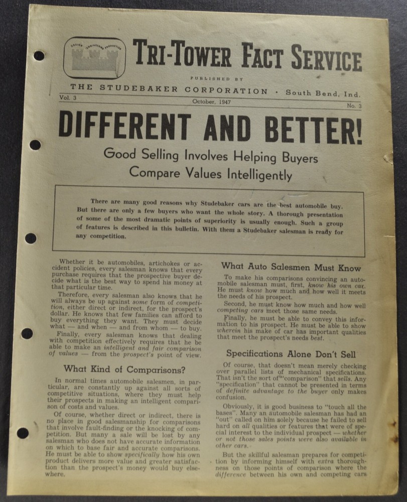 1948 Studebaker Sales Training Bulletin Brakes Commander Champion Nice Original