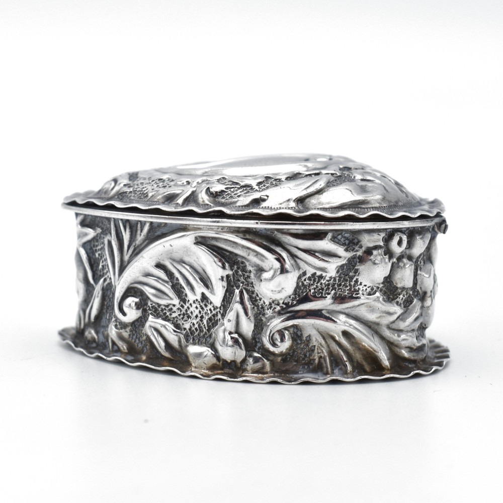 Antique Victorian Solid Silver Snuff Box Heart Shape 1876 Henry Williamson