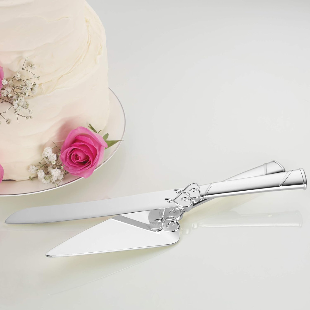 812615 True Love Cake Knife & Server, Metallic