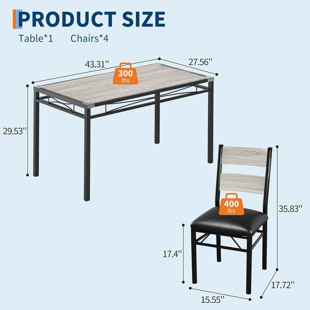 Wood Dining Table Set for 4 w/ Corner Protector&Upholstered Chairs for Apartment