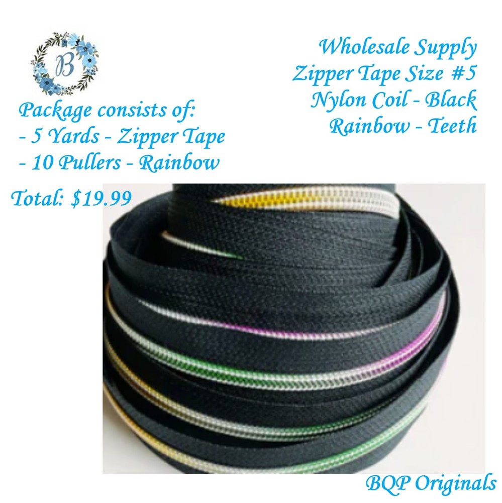 Zipper Tape Size #5 and Pullers  for  your Sewing/Bag Making 5 Yards/10 Pullers