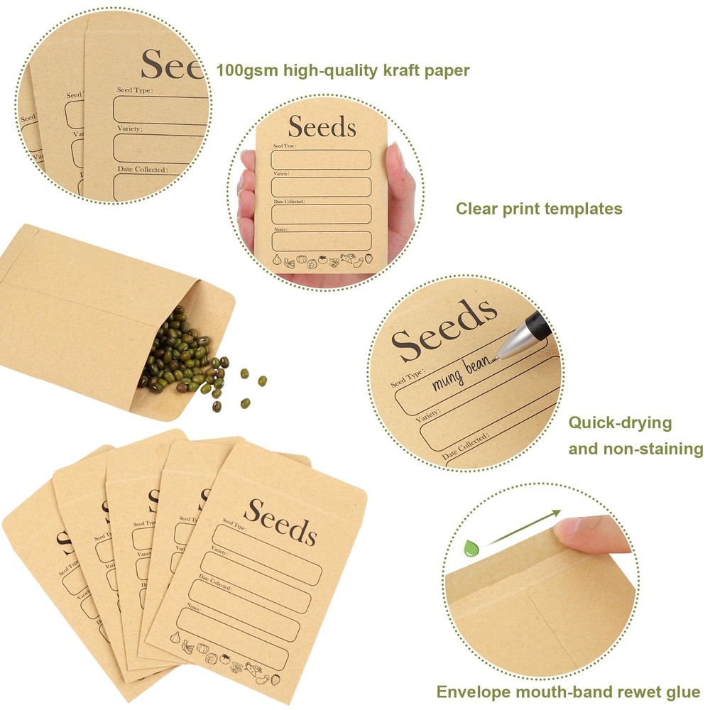 156 PCS Seed Envelopes 3.15”X 4.72”, Seed Packets Envelopes Kraft Seeds Saving