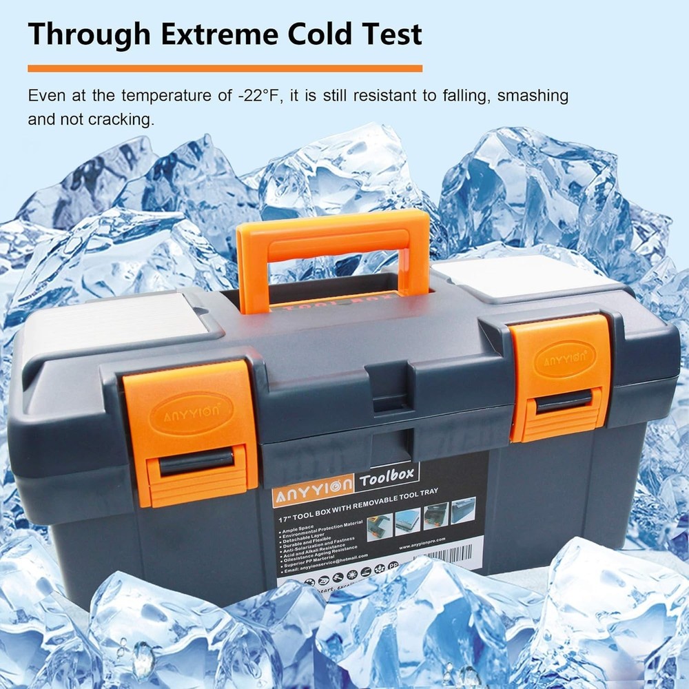 Ample Storage 16.5-Inch Tool Box with Detachable Tray for Organized Tools