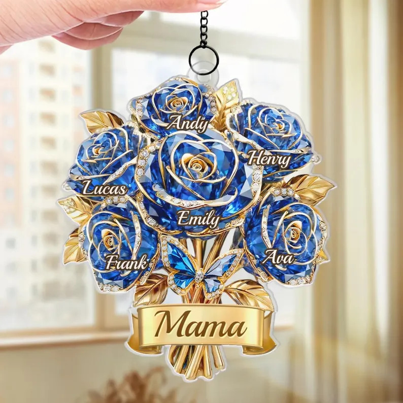 Personalized Mama Blue Rose Suncatcher Acrylic Window Decor