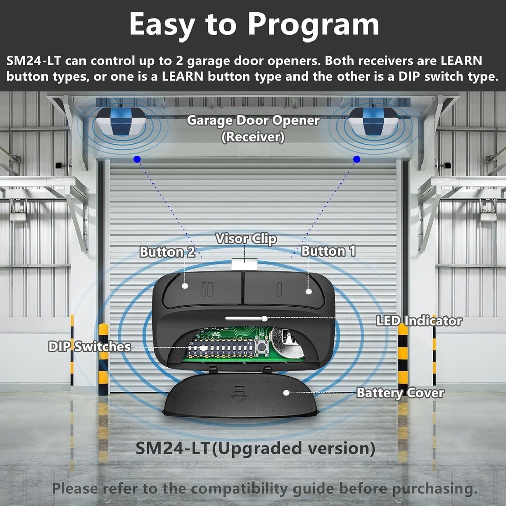 Universal 2-Button Garage Door Remote for Homeowners - Easy Multi-Device Control
