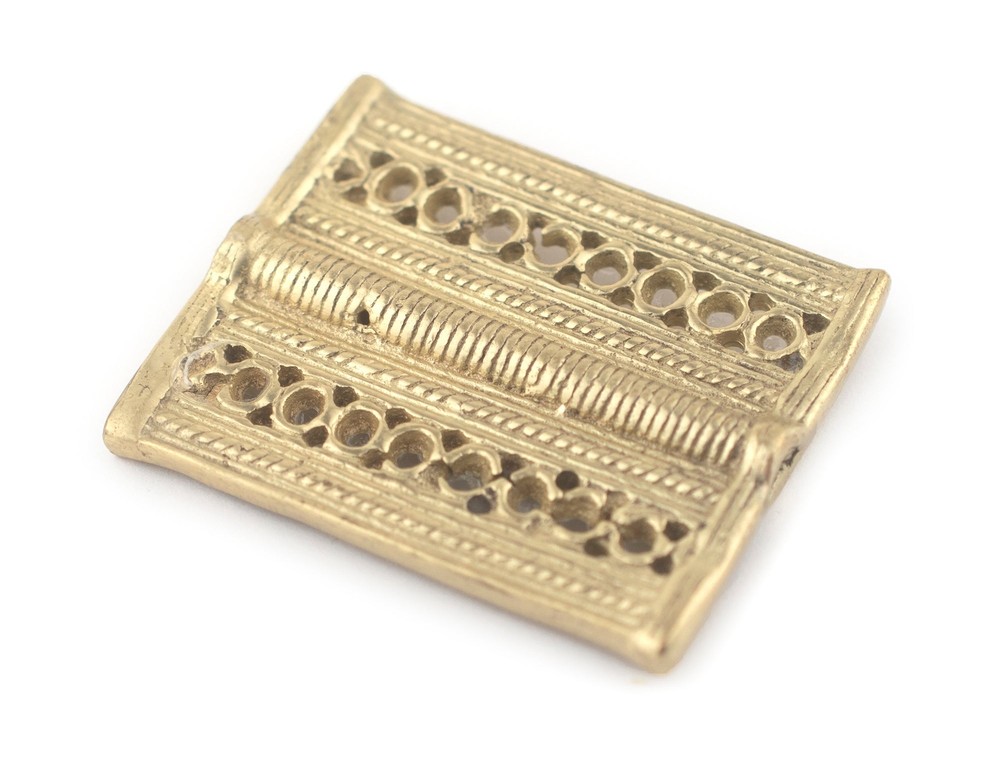 Matte Brass Lattice Rectangular Baule Bead 45x36mm Ivory Coast African Flat
