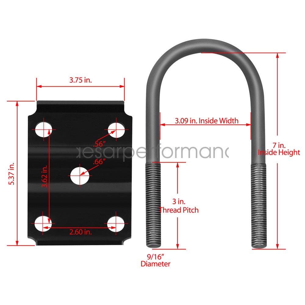 New trailer U bolt kit for 5200-7000lbs 3" Round Axle 7" long 1/2" dia -20080