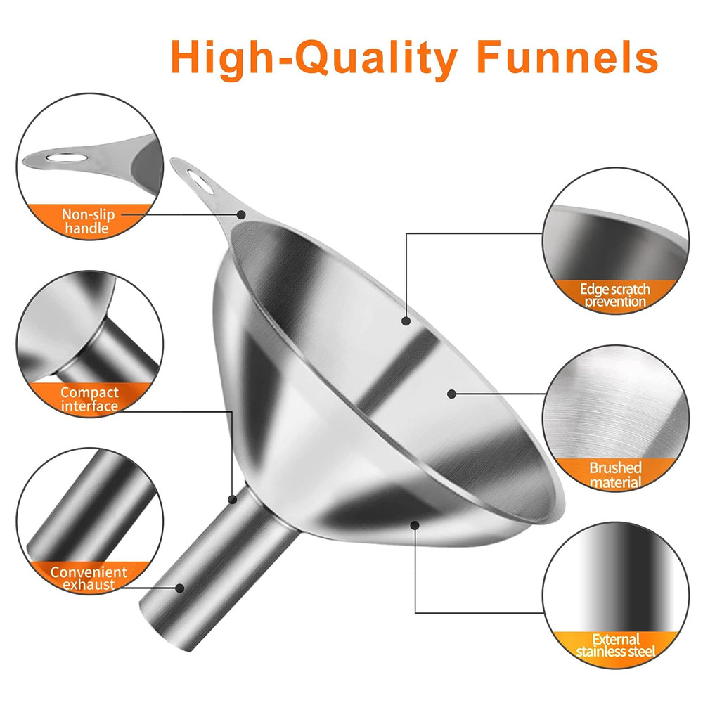 6 Pcs Stainless Steel Mini Funnels for Kitchen Use Large Tiny Small Funnel Set 3