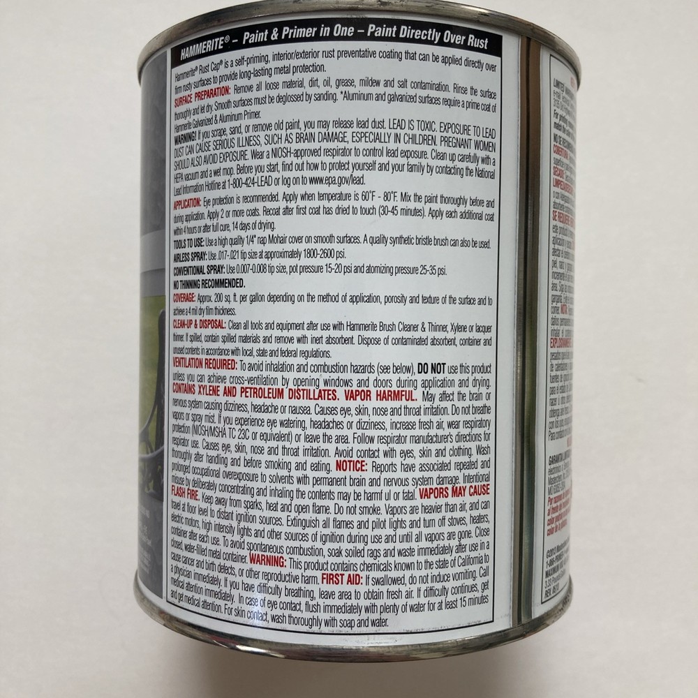Hammerite Rust Cap Paint Primer - Black - Hammered Finish, 1 Quart