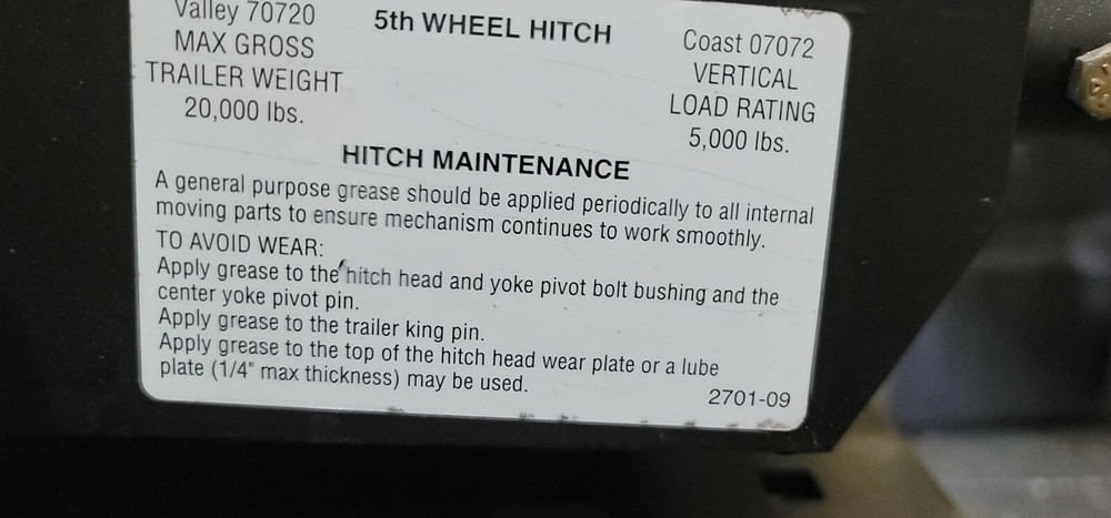 5th wheel hitch - Valley Xtreme 20K