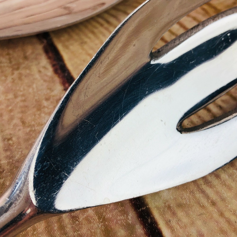 large salad spoon & fork silver look metal 16" ornate