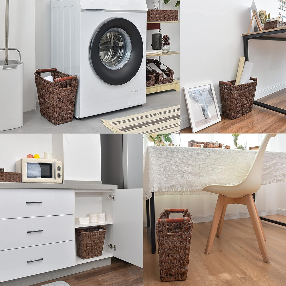 Bundle of 1-Pack Wicker Wastebasket & 3-Pack Wicker Storage Baskets