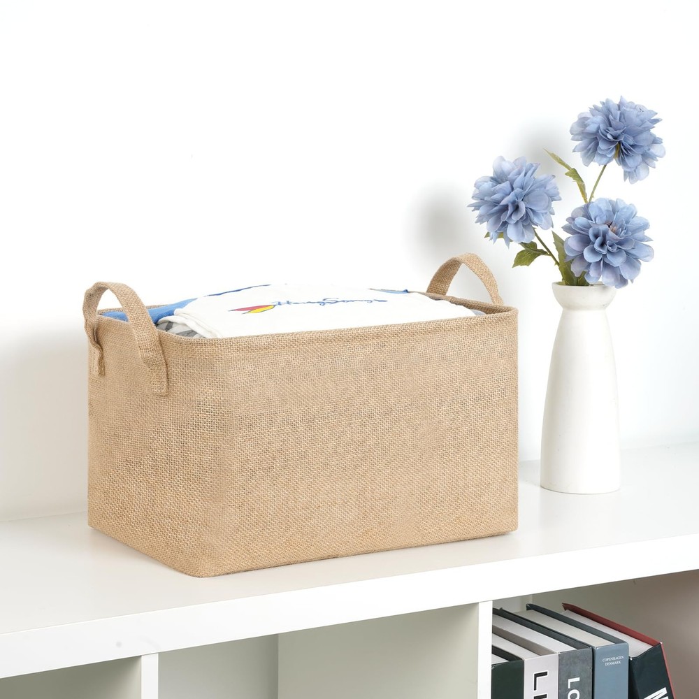 Rectangular Storage Basket,Collapsible Storage Bin with Hardboard,15" L x 10"...