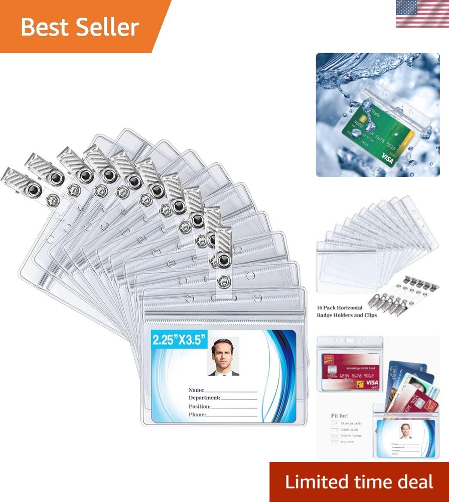 Durable Horizontal ID Card Holders with Metal Clips – 10-Pack for Easy Access
