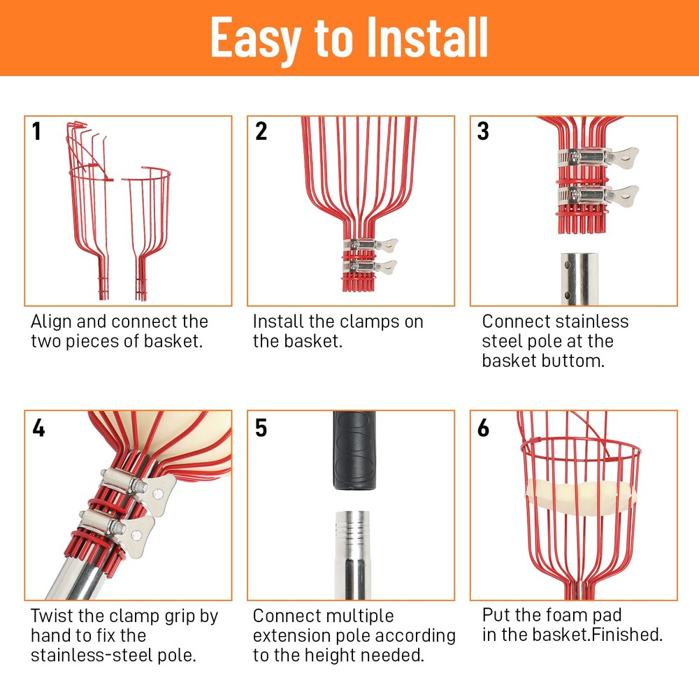 13 FTFruit Picking Pole Picker Fruit Tree Picking Toolr with Basket Stainless St