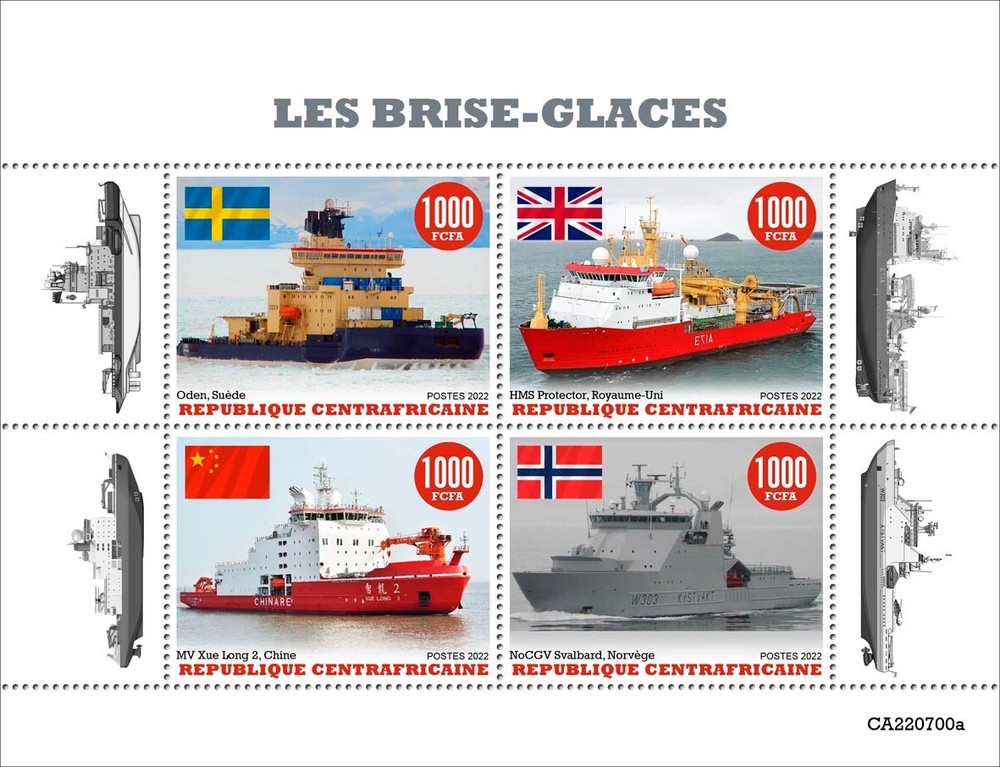 Icebreakers Ships MNH Stamps 2022 Central African Republic M/S