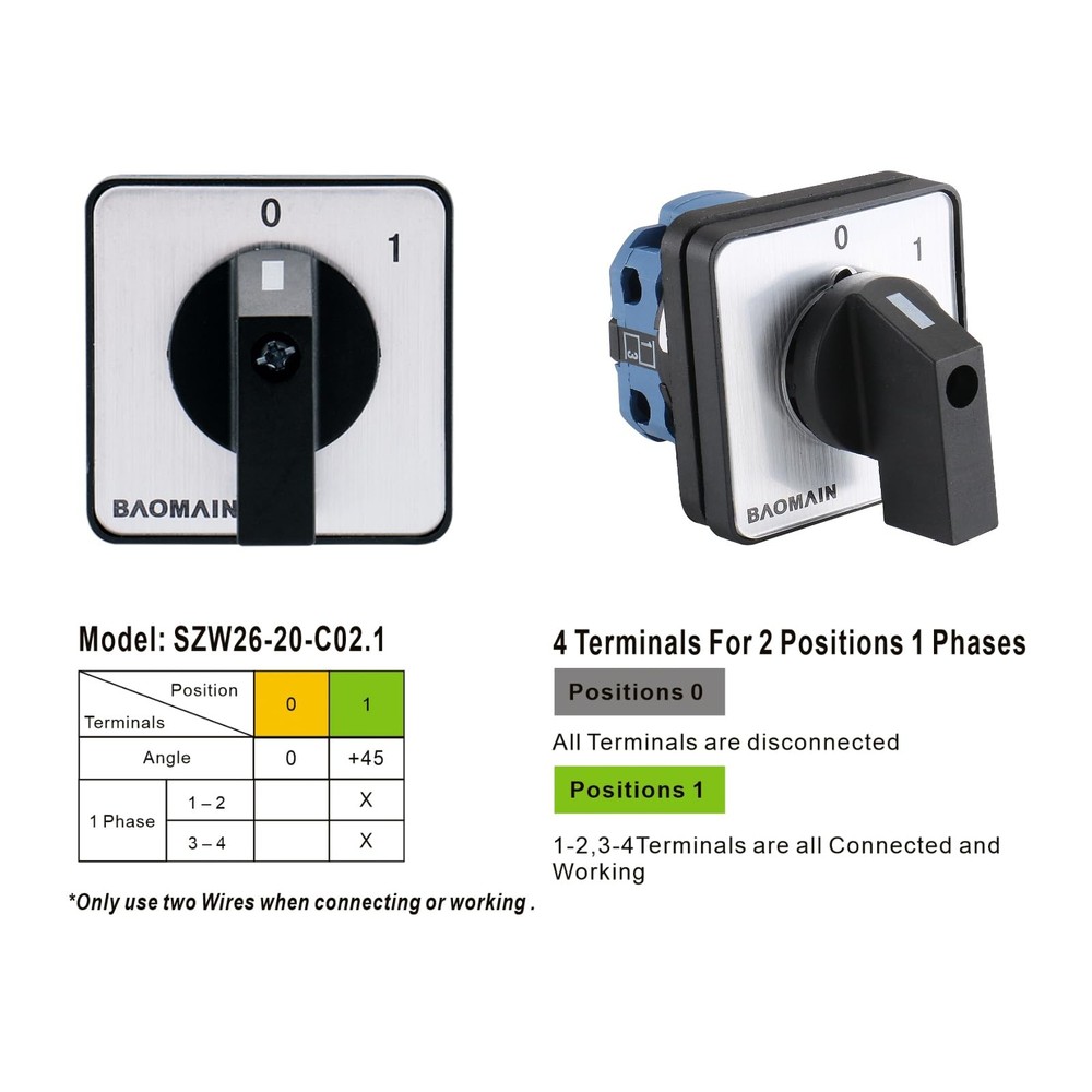 Cam Combination Changeover Switch AC 660V 20A 2 Position 4 Terminals Switch