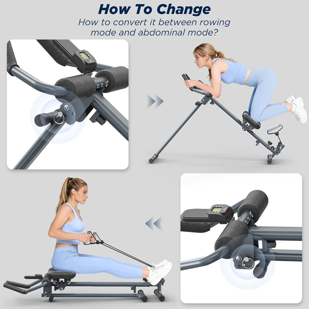 4-in-1 Rowing Machine, Ab Machine – Foldable Full Body Workout Equipment with...