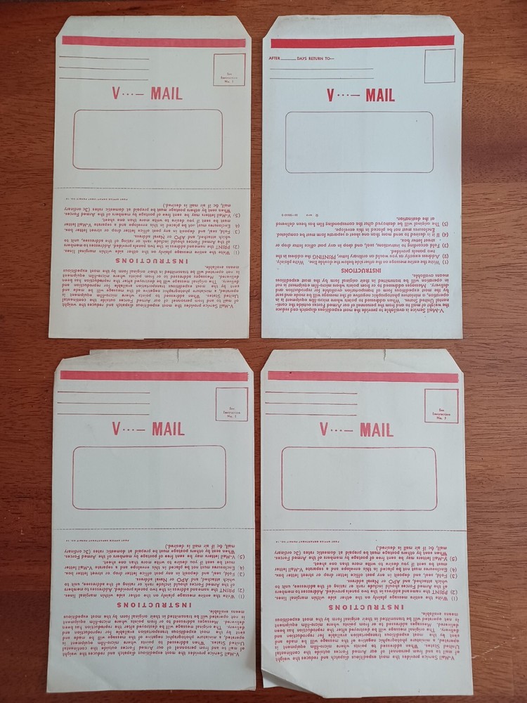 4 1942 WWII V-Mail Unused Letter Sheet Envelope Never Used