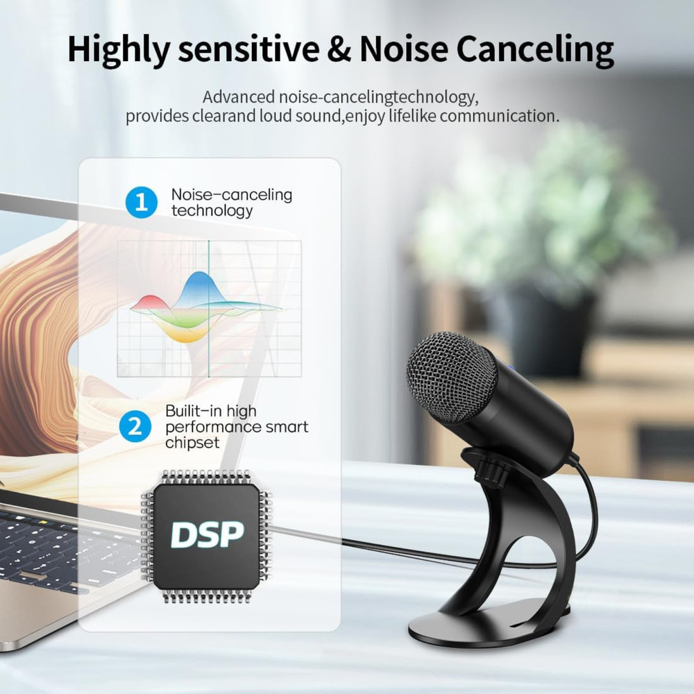Podcast Microphone, USB Computer Microphone for Recording Streaming, Omnidirecti