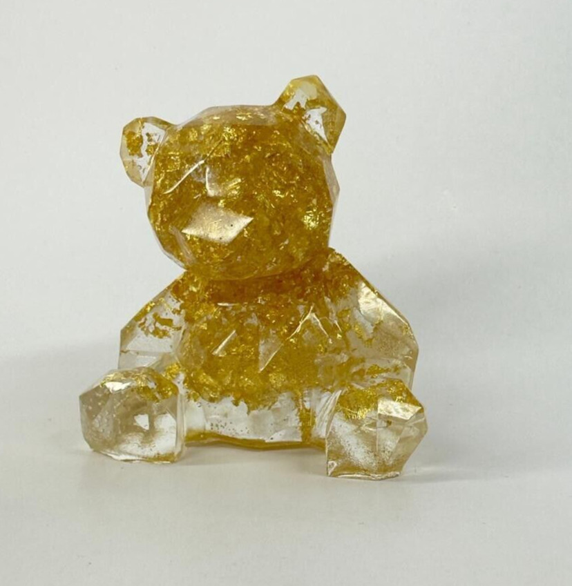 Epoxy bear Golden  transparent  Handmade  art  unique  office