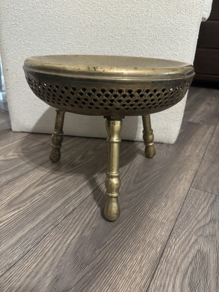 Indian Brass Three Legged Foot Stool Warmer