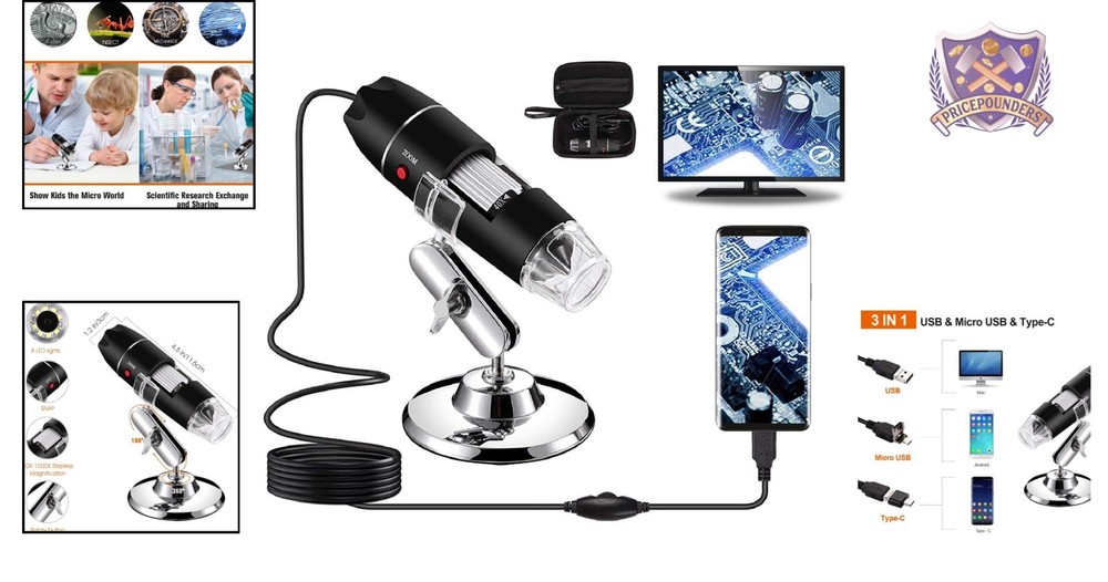 USB Digital Microscope 40X-1000X LED Camera for Android Windows Mac Linux