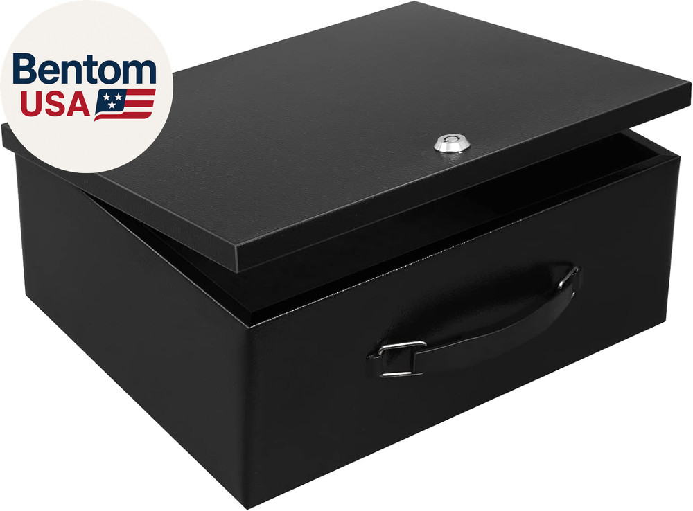 Portable Metal Safe Box with Key Lock - Fire Resistant Storage for Documents, Ca