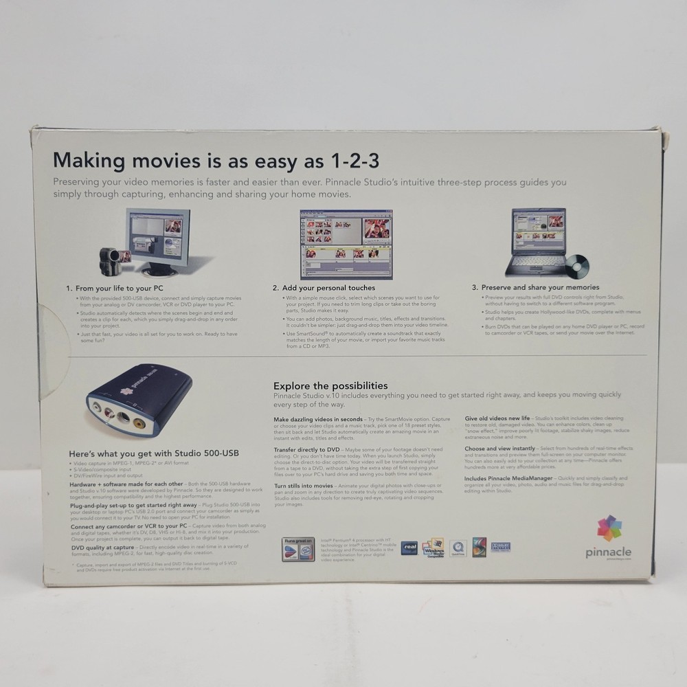Pinnacle Studio 500 USB Computer PC Home Video Transfer Editing Version 10