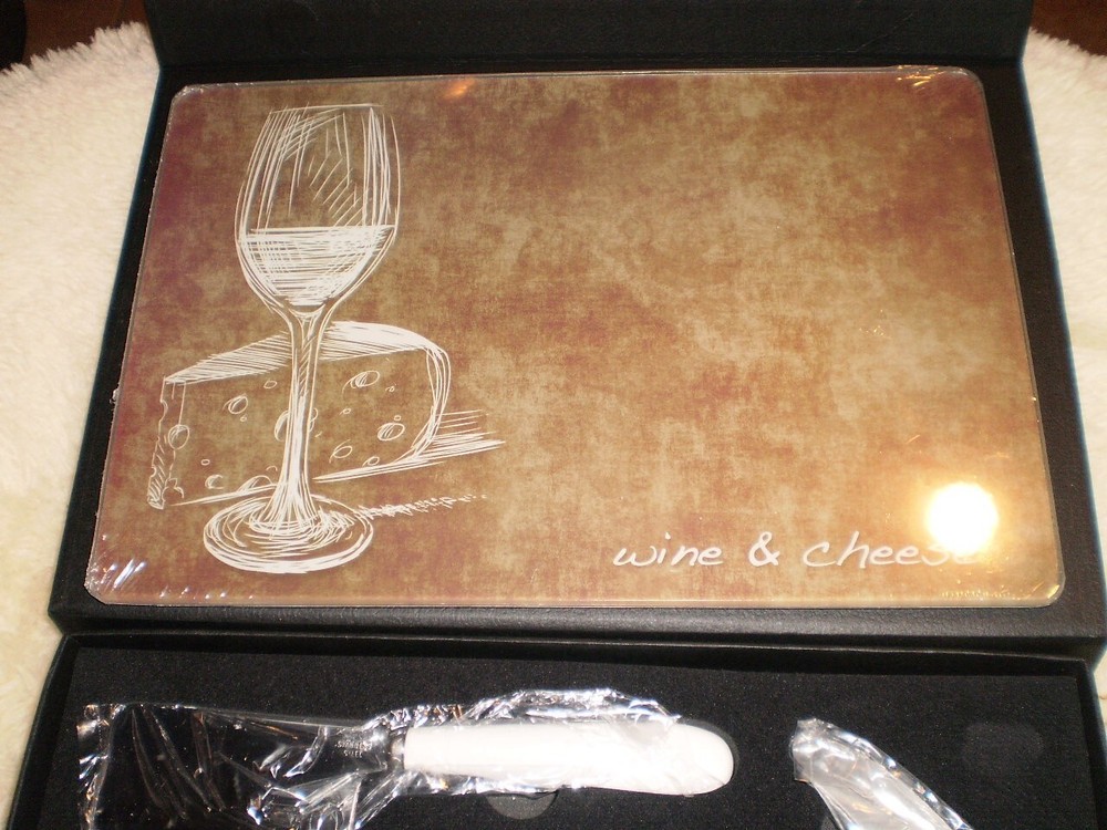 WINE AND CHEESE BOARD SET GLASS CUTTING BOARD 9 PC