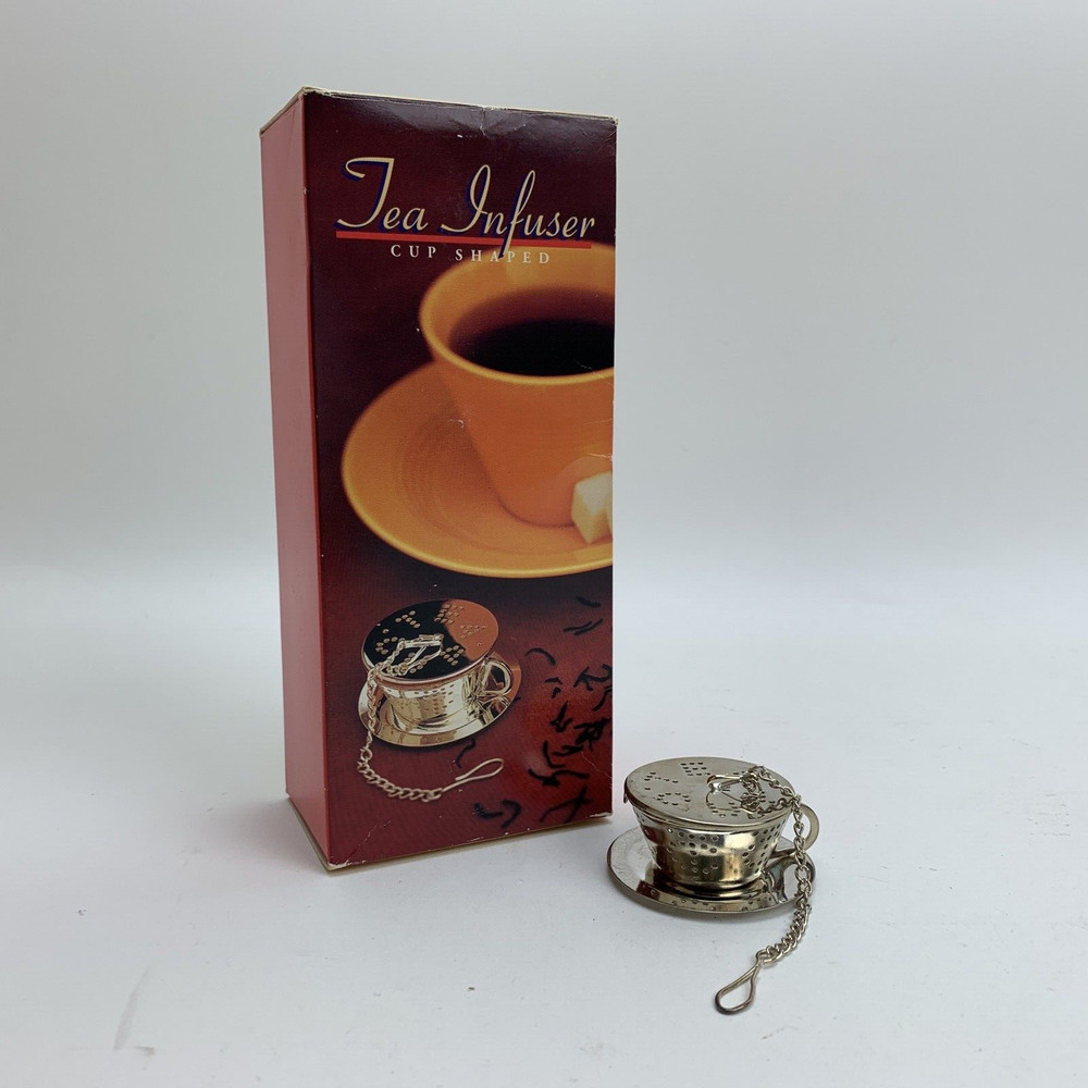 1995 Barnes & Noble Cafe Silver Plated Small Tea Cup Infuser with Dish Set