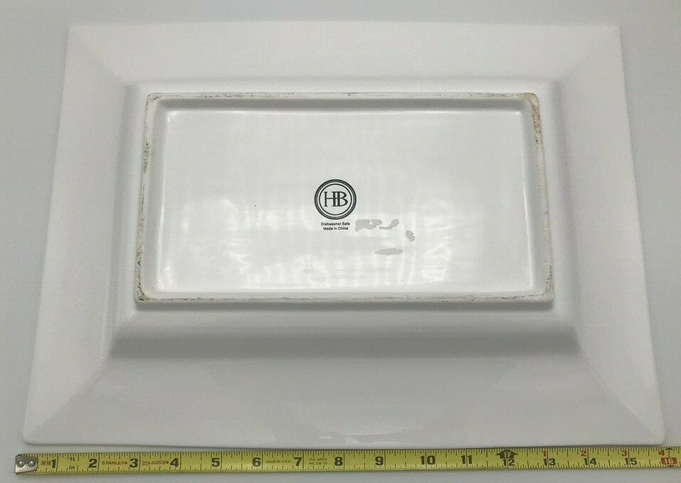 HB White Porcelain Platter Modern Sleek Rectangular Shape approx. 6" x 12" x 2"