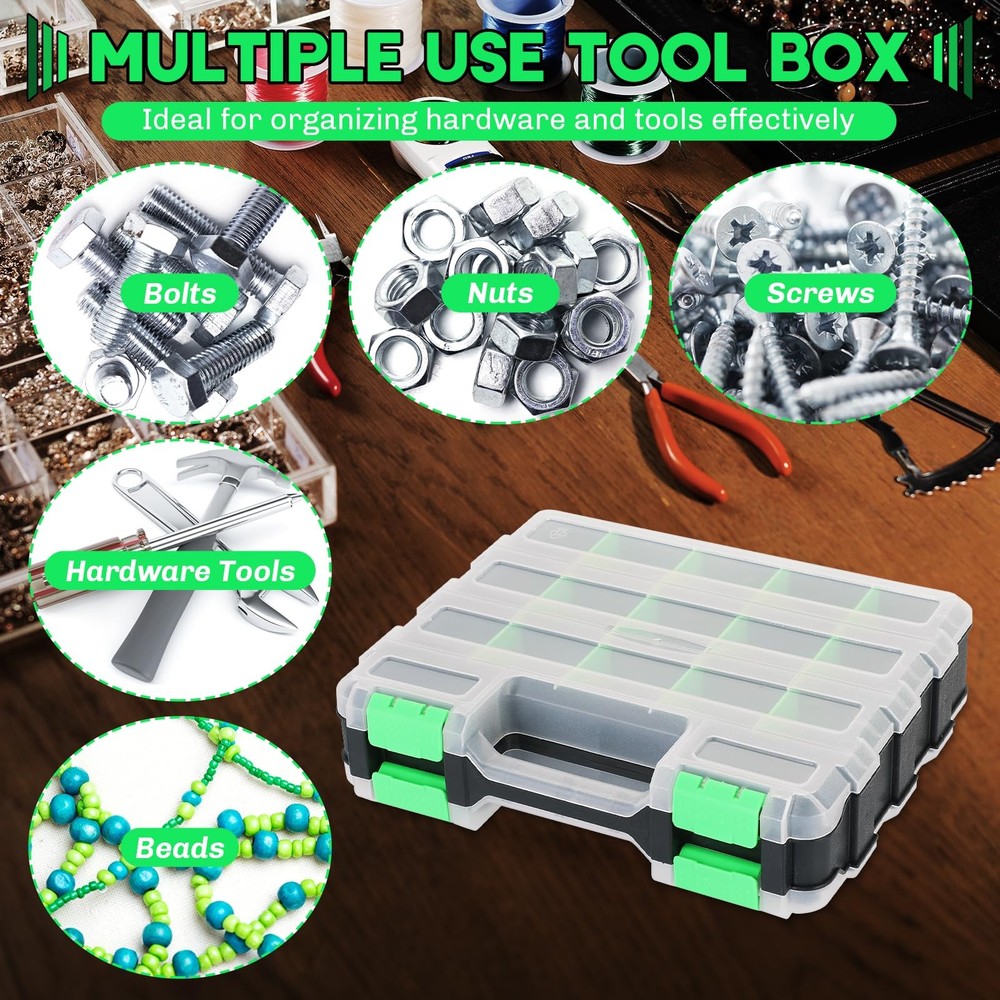 Small Parts Organizer | Storage Case Tools Box 34-Compartments Double Side Or...